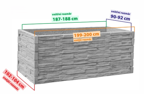 Vyvýšený záhon, 2000x1000x75 mm, přírodní štípaný kámen