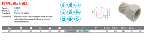 FV Plast-PPR zátka krátká 1/2"