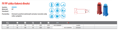 FV Plast-PP zátka tlaková dlouhá červená 1/2"