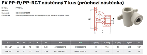 FV Plast-PPR nástěnný T kus 20x1/2"