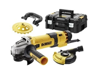 Dewalt-Úhlová bruska DWE4257-QS, 125 mm, 1500 W, 2,6 kg, beznapěťový spínač  s regulací otáček ,set na broušení betonu v kufru TSTAK