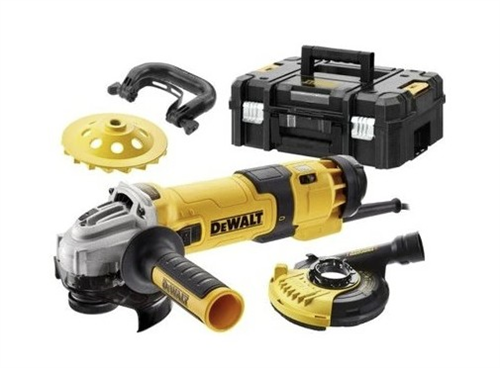 Dewalt-Úhlová bruska DWE4257-QS, 125 mm, 1500 W, 2,6 kg, beznapěťový spínač  s regulací otáček ,set na broušení betonu v kufru TSTAK