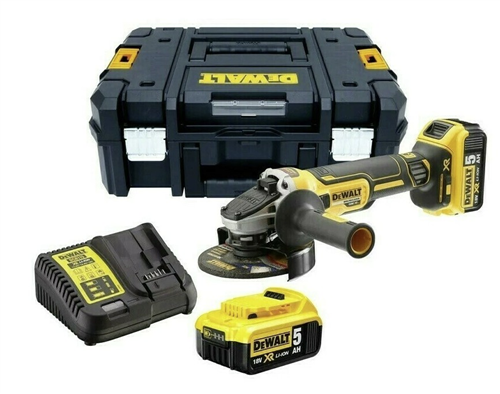 Dewalt-AKU Úhlová bruska DCG405P2-QW 18 V XR, 125 mm. bezuhlíková, 9000 ot./min., spojka a brzda, posuvný spínač, 2xLi-ion 5,0 Ah/ kufr Tstak