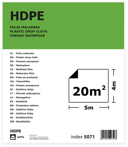 Fólie zakrývací 4x5m   5 my HDPE 60g